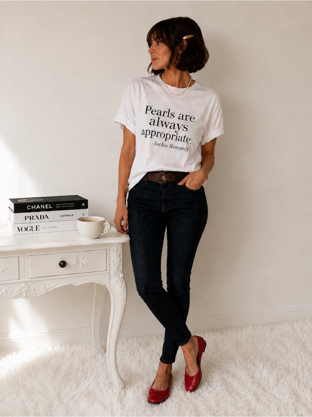 🤍✨Pearls Are Always Appropriate Jackie Kennedy Tee XLO NWOT - Picture 5 of 5